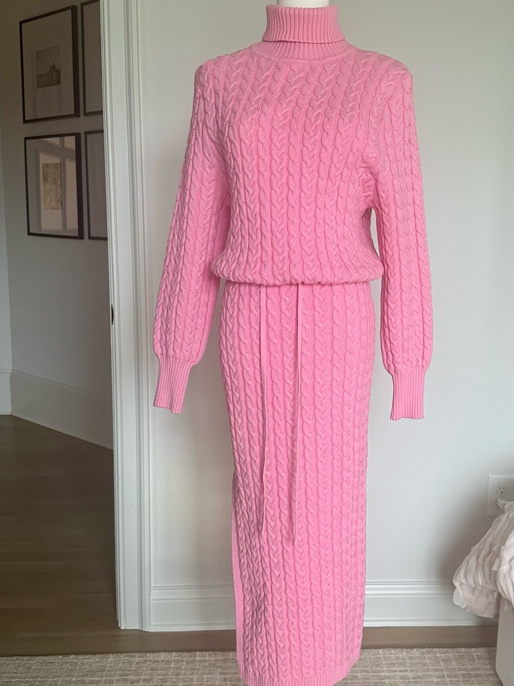 Pink Cable Knit Turtleneck Maxi Dress by Egreis size S